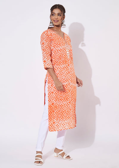 Orange Chanderi Straight Cut