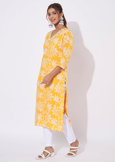 Mustard Chanderi Straight Cut