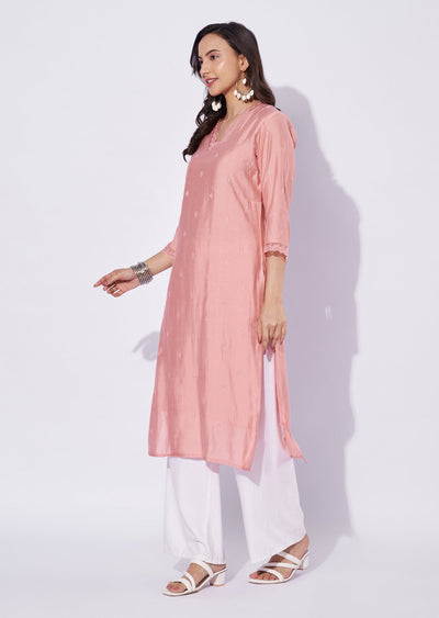 Peach Russian Silk Straight Cut Kurti