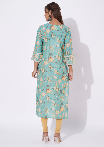 Sea Green Linen Silk Straight Cut