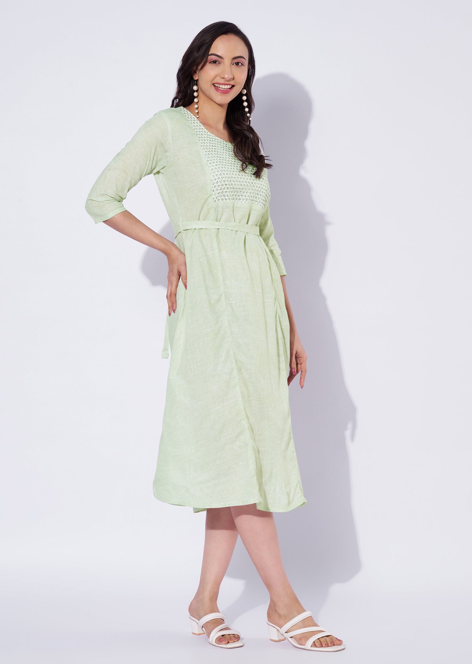Pista Green Cotton Midi Dress