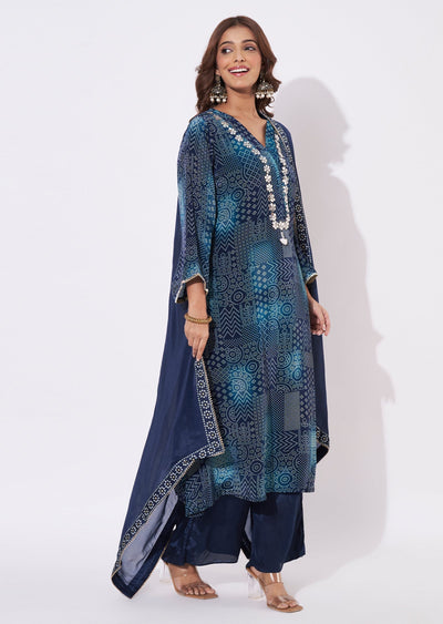 Navy Blue Crepe Straight Cut Suit