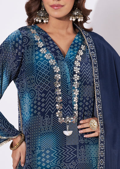 Navy Blue Crepe Straight Cut Suit