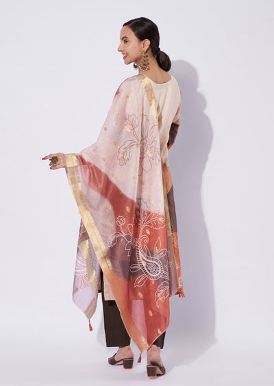 Beige Chanderi Straight Cut Suit