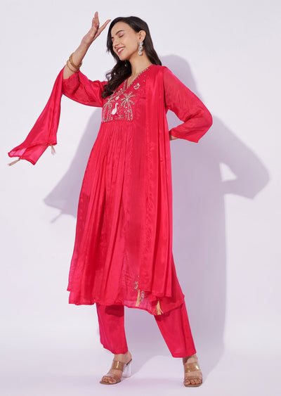 Pink Chinnon Anarkali Suit