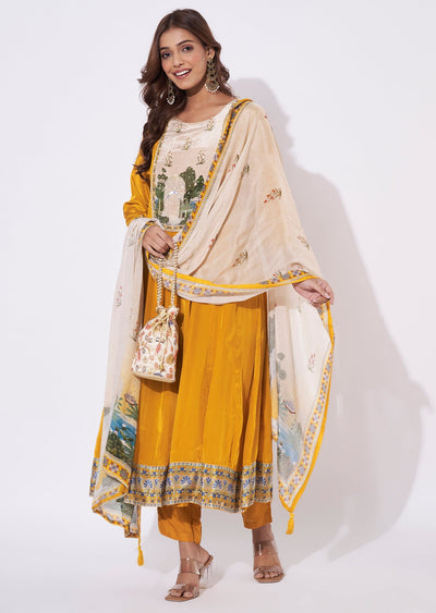 Mustard Crepe Anarkali Suit