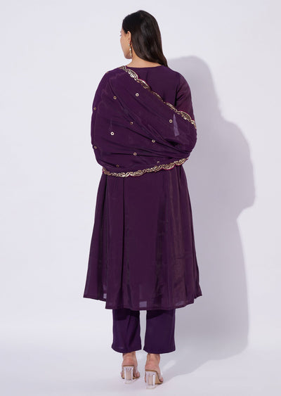 Wine Mul Chanderi Anarkali Suit