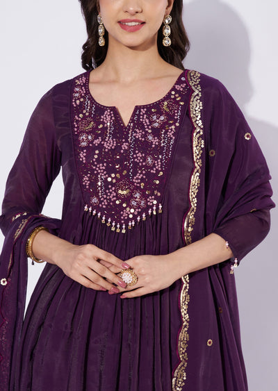Wine Mul Chanderi Anarkali Suit