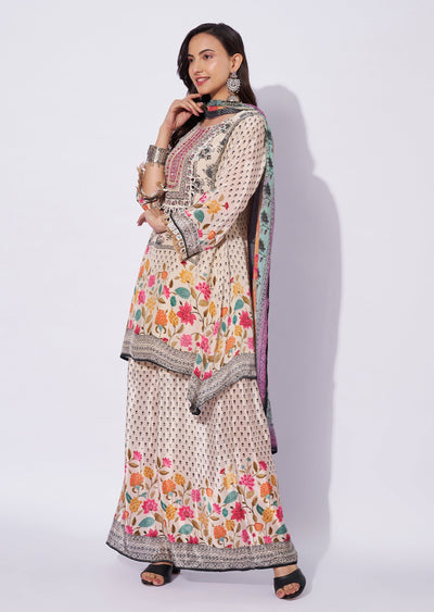 Beige Crepe Palazzo Set