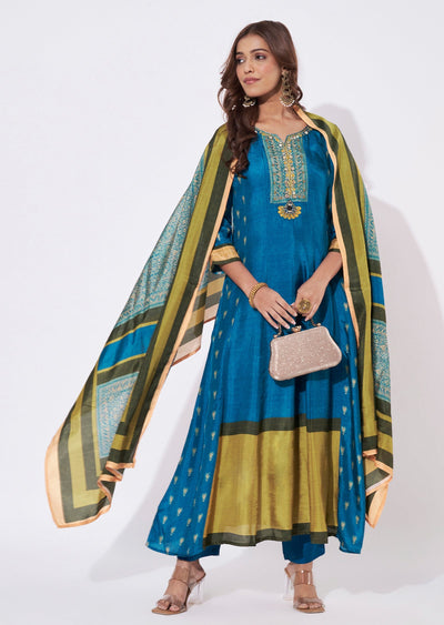 Blue Dola Silk Anarkali Suit