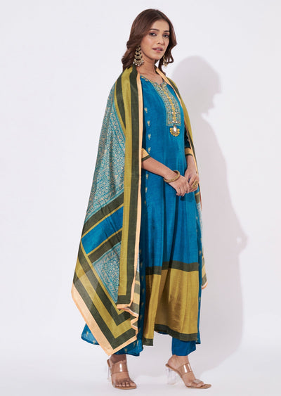 Blue Dola Silk Anarkali Suit
