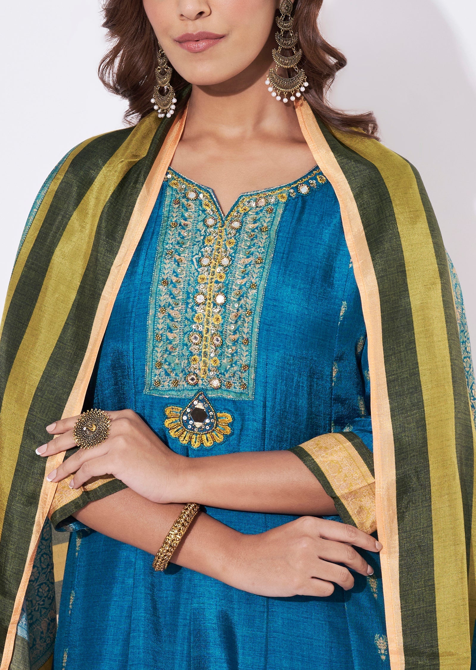 Blue Dola Silk Anarkali Suit