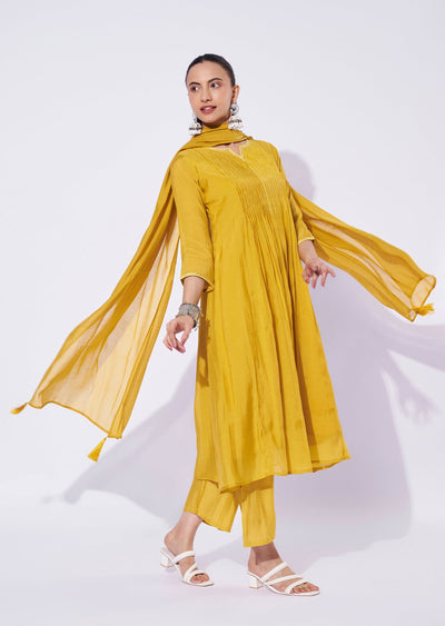 Mustard Mul Chanderi Anarkali Suit