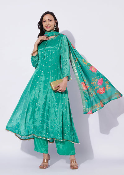 Sea Green Chinnon Anarkali Suit