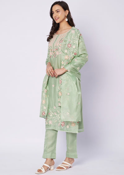 Light green Kota straight cut kurti set