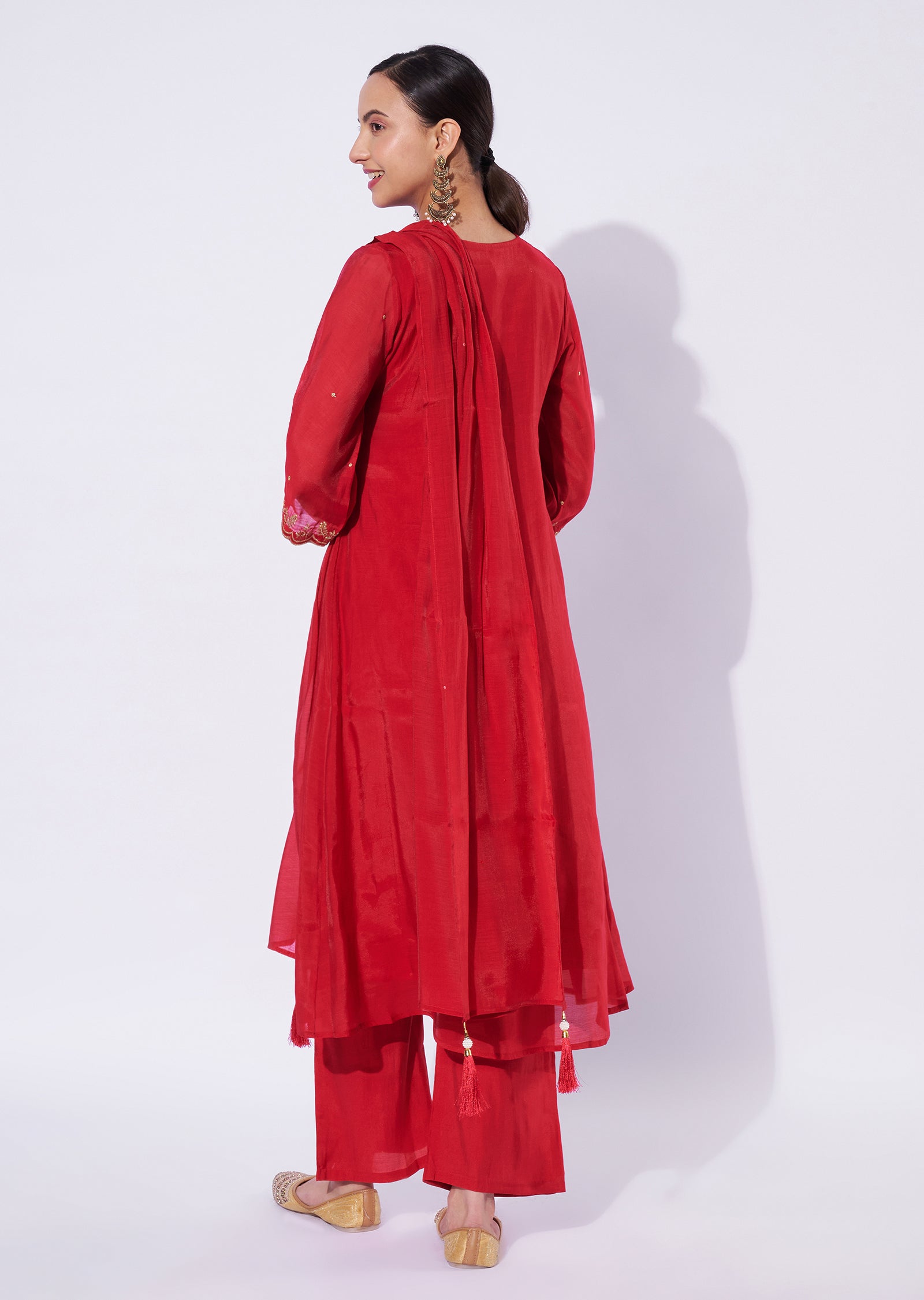 Red Mul Chanderi Anarkali Suit