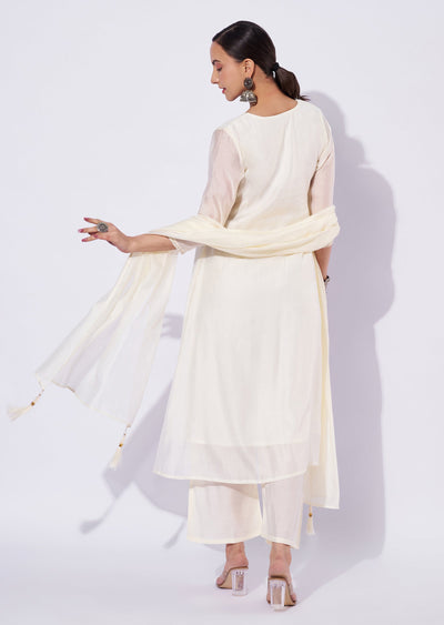 Cream Mul Chanderi Anarkali Suit