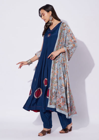 Teal Blue Silk Anarkali Suit