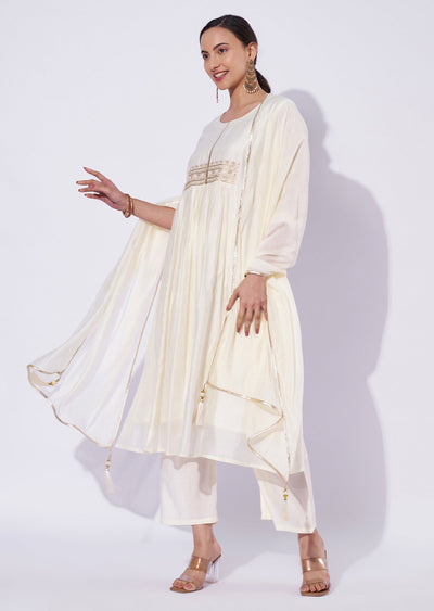 Cream Chanderi Anarkali Suit