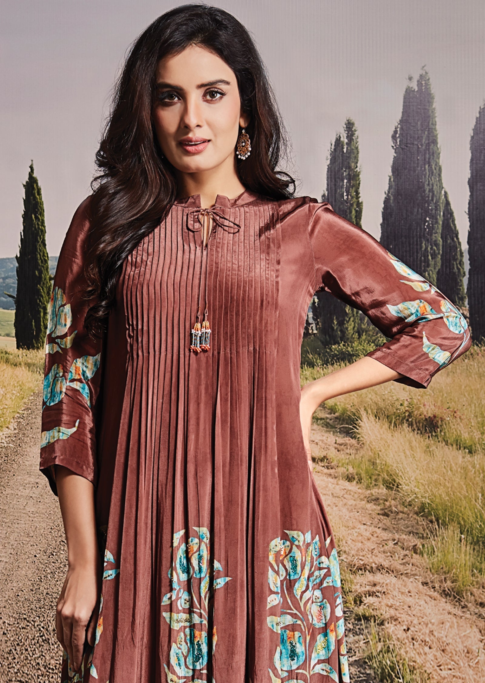 Brown Crepe Frock Kurti
