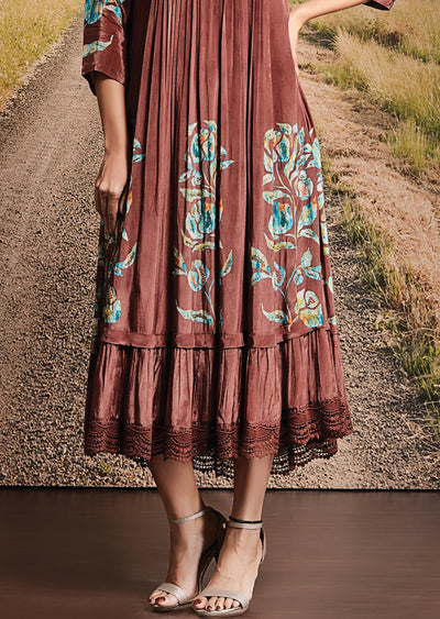 Brown Crepe Frock Kurti