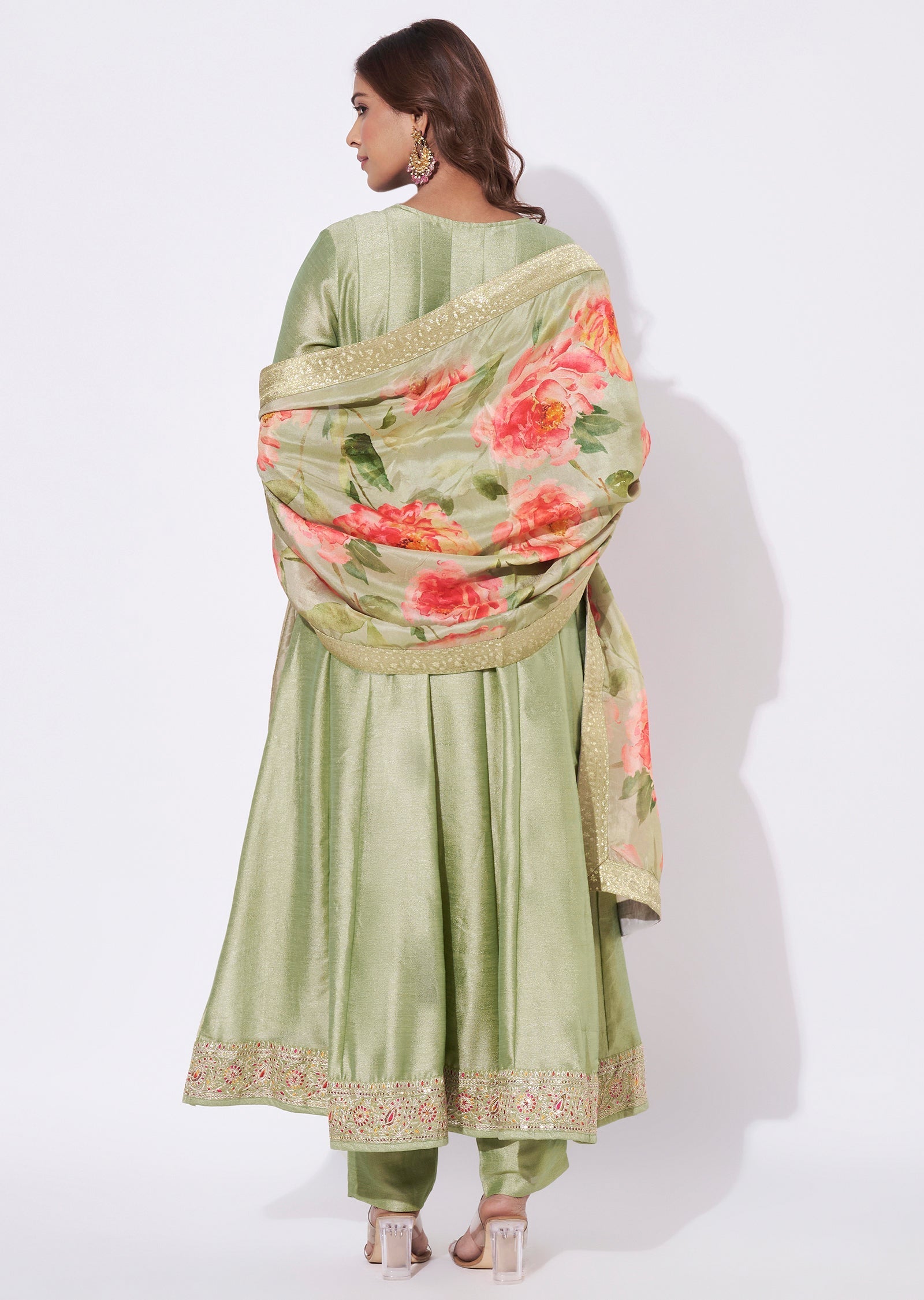 Dusty Green Silk Anarkali Suit