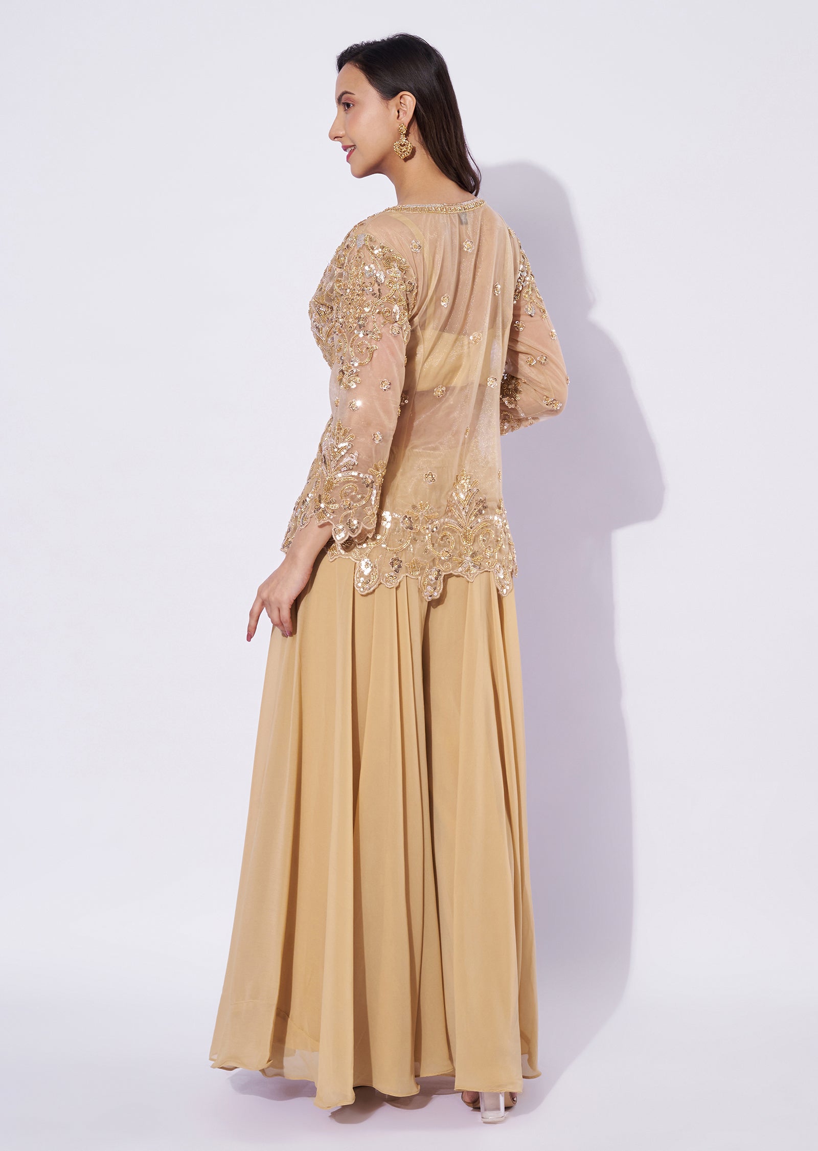 Beige Net Sharara Set