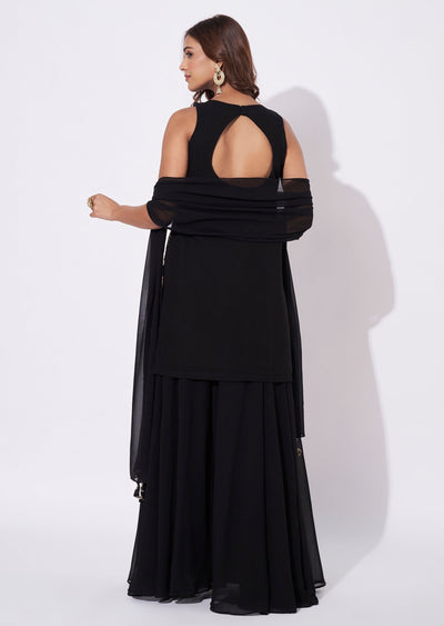 Black Georgette Straight Cut Suit