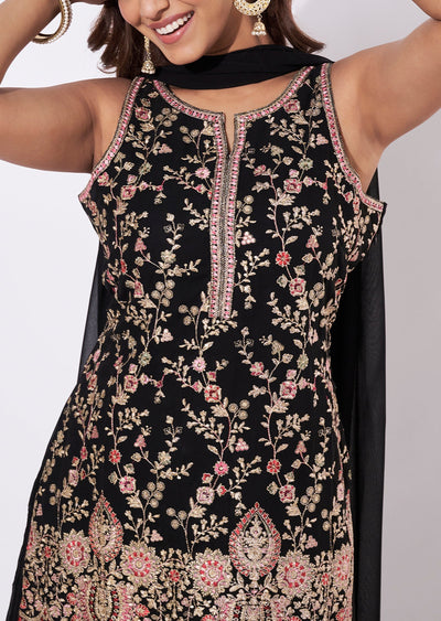 Black Georgette Straight Cut Suit