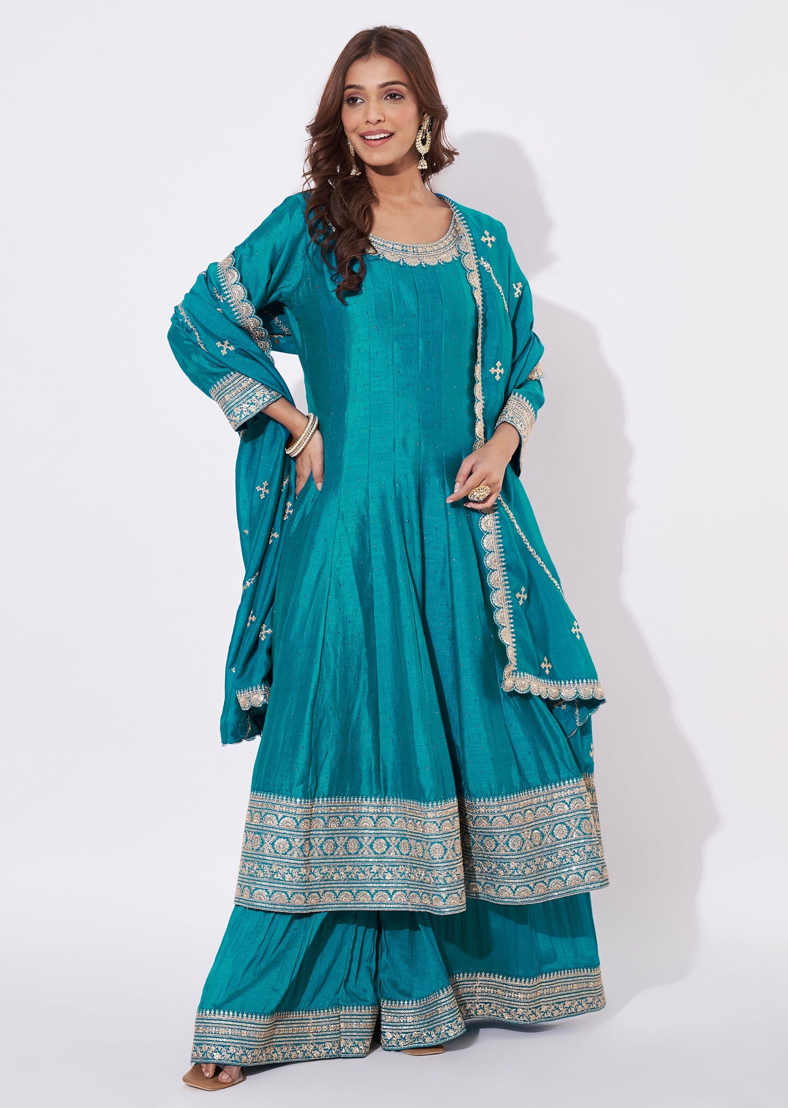 Rama Blue Silk Anarkali Suit
