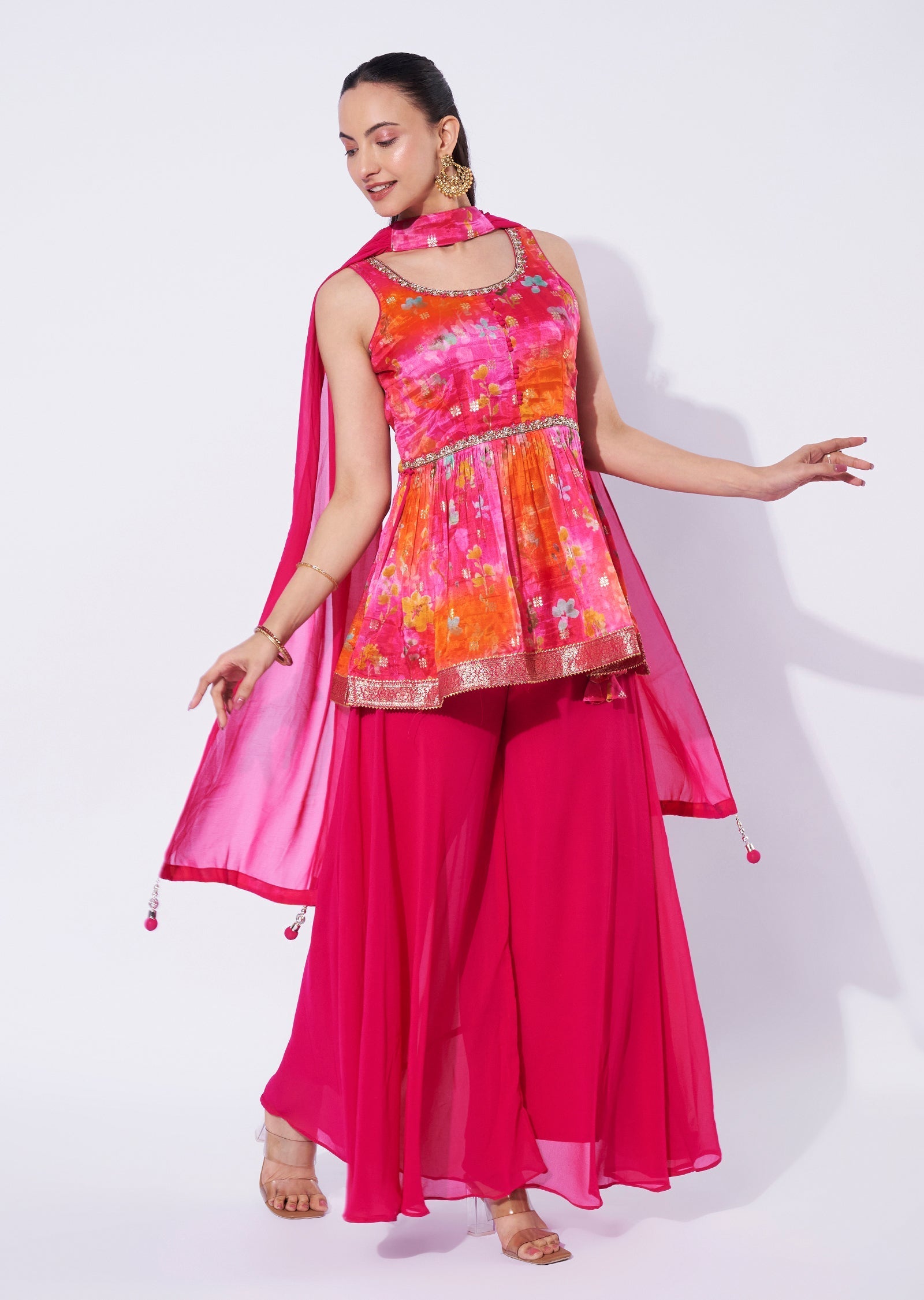 Pink Organza Sharara Set