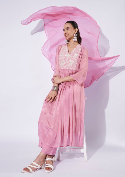 Baby Pink Chinnon Anarkali Suit