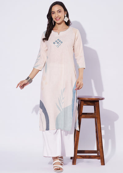 Cream Cotton Straight Cut Kurti