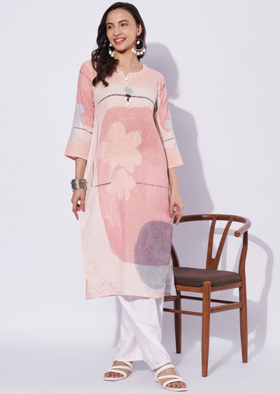 Peach Cotton Straight Cut Kurti