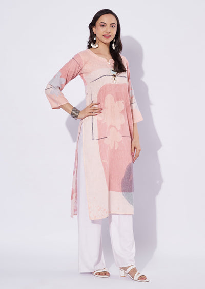 Peach Cotton Straight Cut Kurti