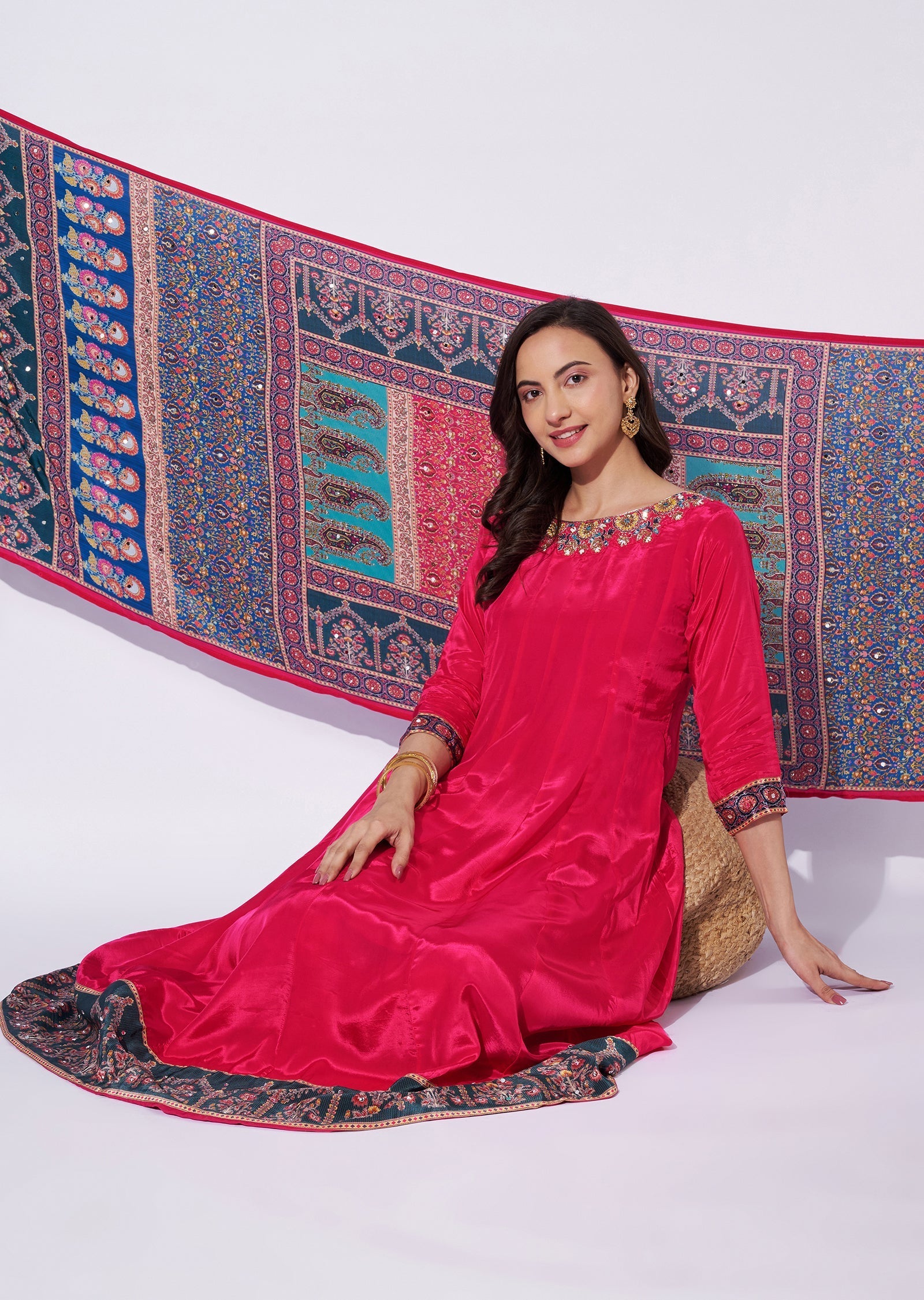 Rani Pink Crepe Anarkali Suit