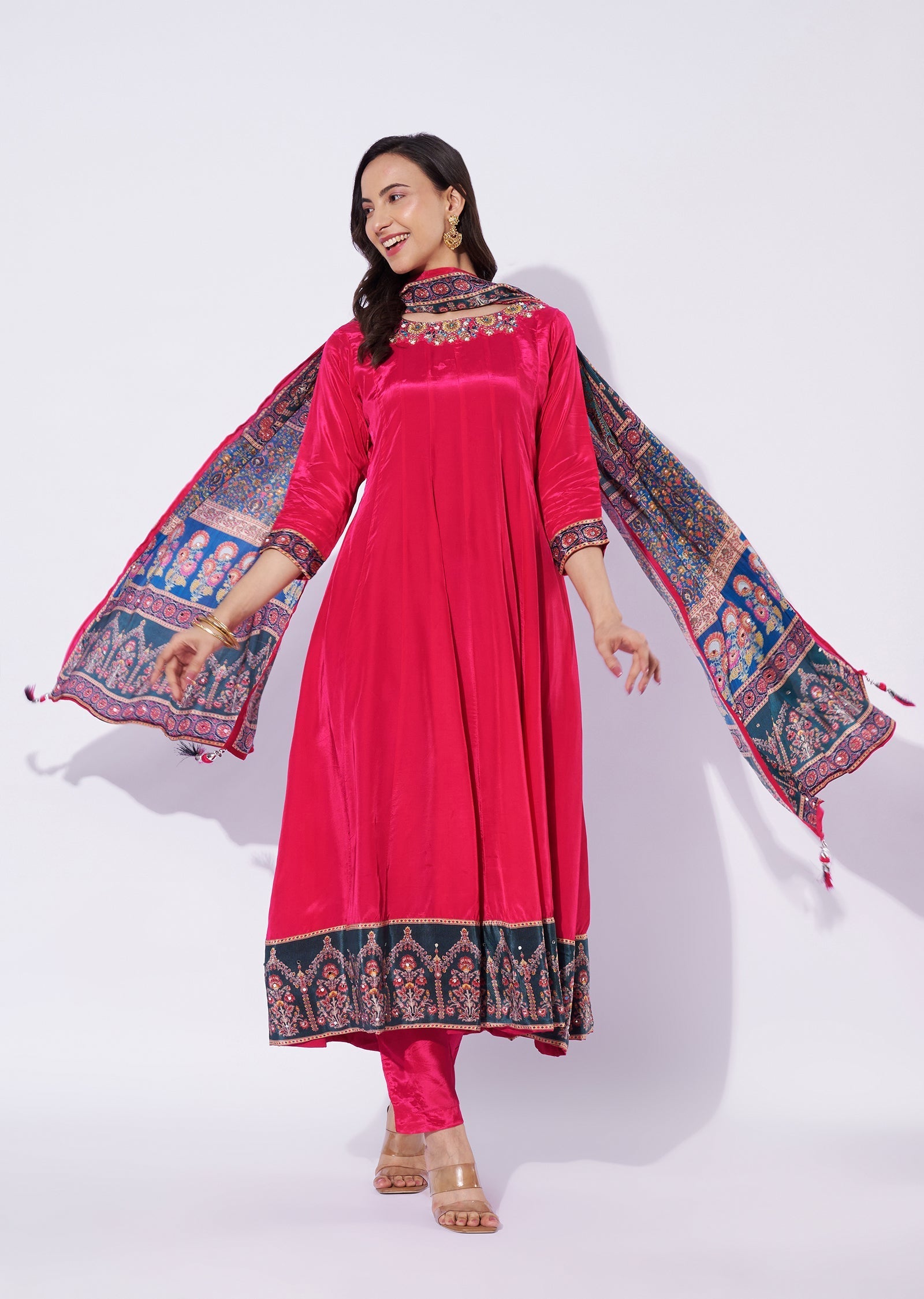 Rani Pink Crepe Anarkali Suit