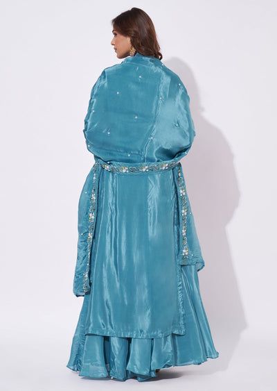 Dusty Blue Silk Anarkali Suit