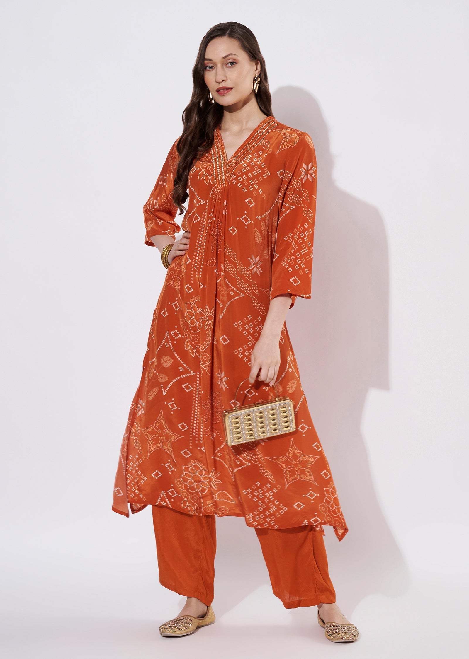 Orange Crepe Straight cut set