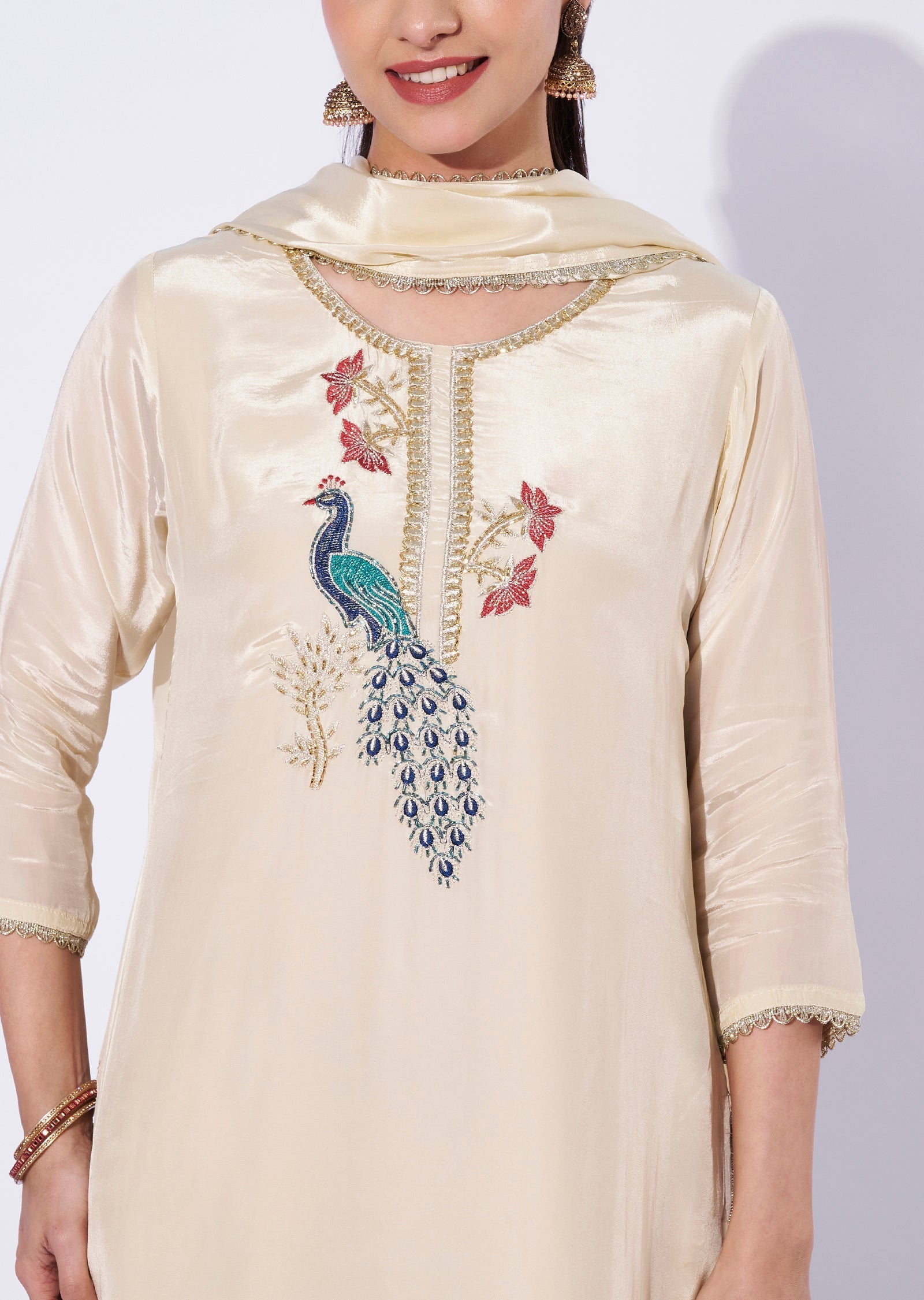 Beige Crepe Straight Cut Suit