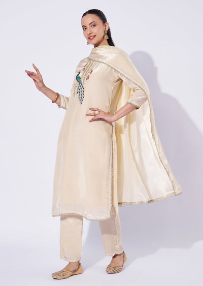 Dark Beige Crepe Straight Cut Suit