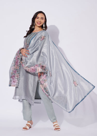 Grey Tissue Straight Cut Suit