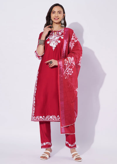 Rani Pink Cotton Straight Cut Suit