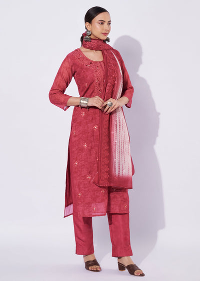 Maroon Linen Cotton Straight Cut Suit