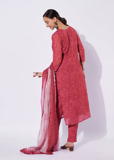 Maroon Linen Cotton Straight Cut Suit