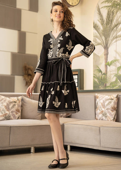 Black Cotton Midi Dress