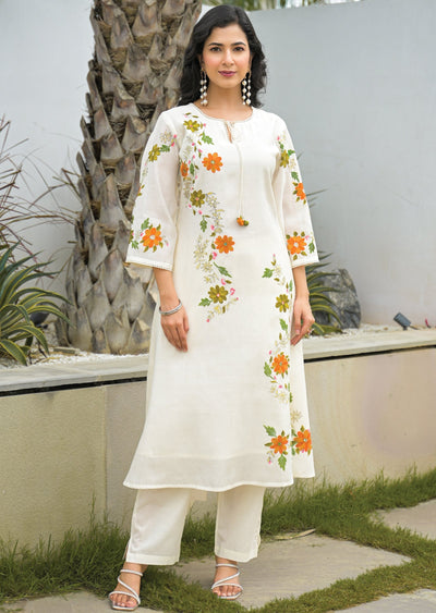 Cream Chanderi Straight Cut Suit