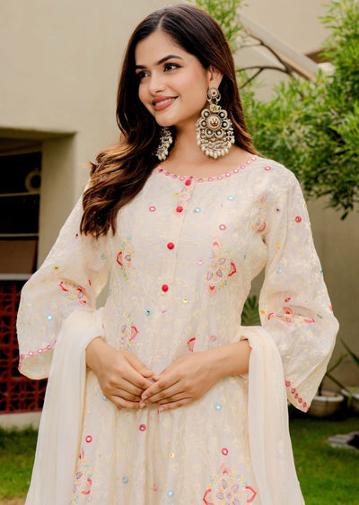 Biege Chanderi Straight Cut Suit