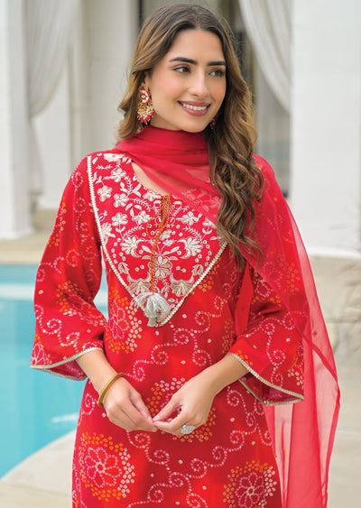 Red Reyon Straight Cut Suit