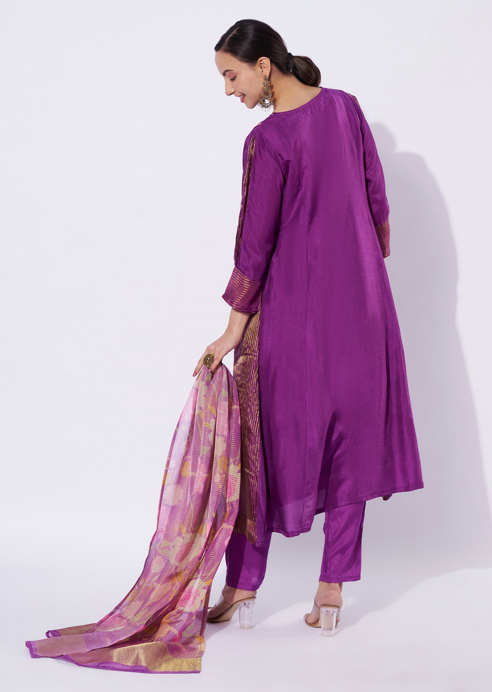 Purple Banaras Anarkali Suit